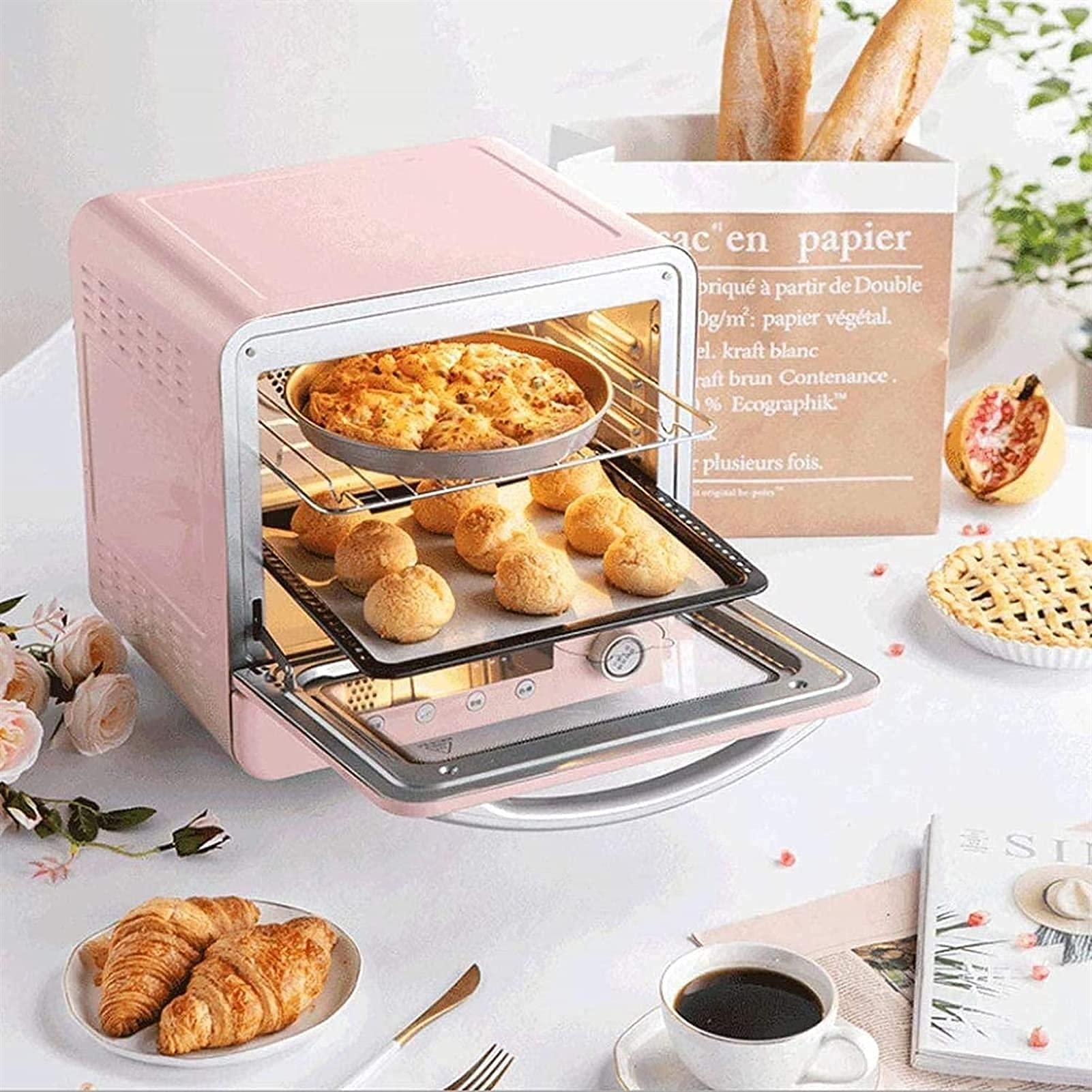 Horno eléctrico de Mesa Mini Horno eléctrico de 20 l, Horno de convección, hornos de 1300 W con función de Parrilla, Ideal para Oficina, Caravana y Dormitorio Estético y práctico