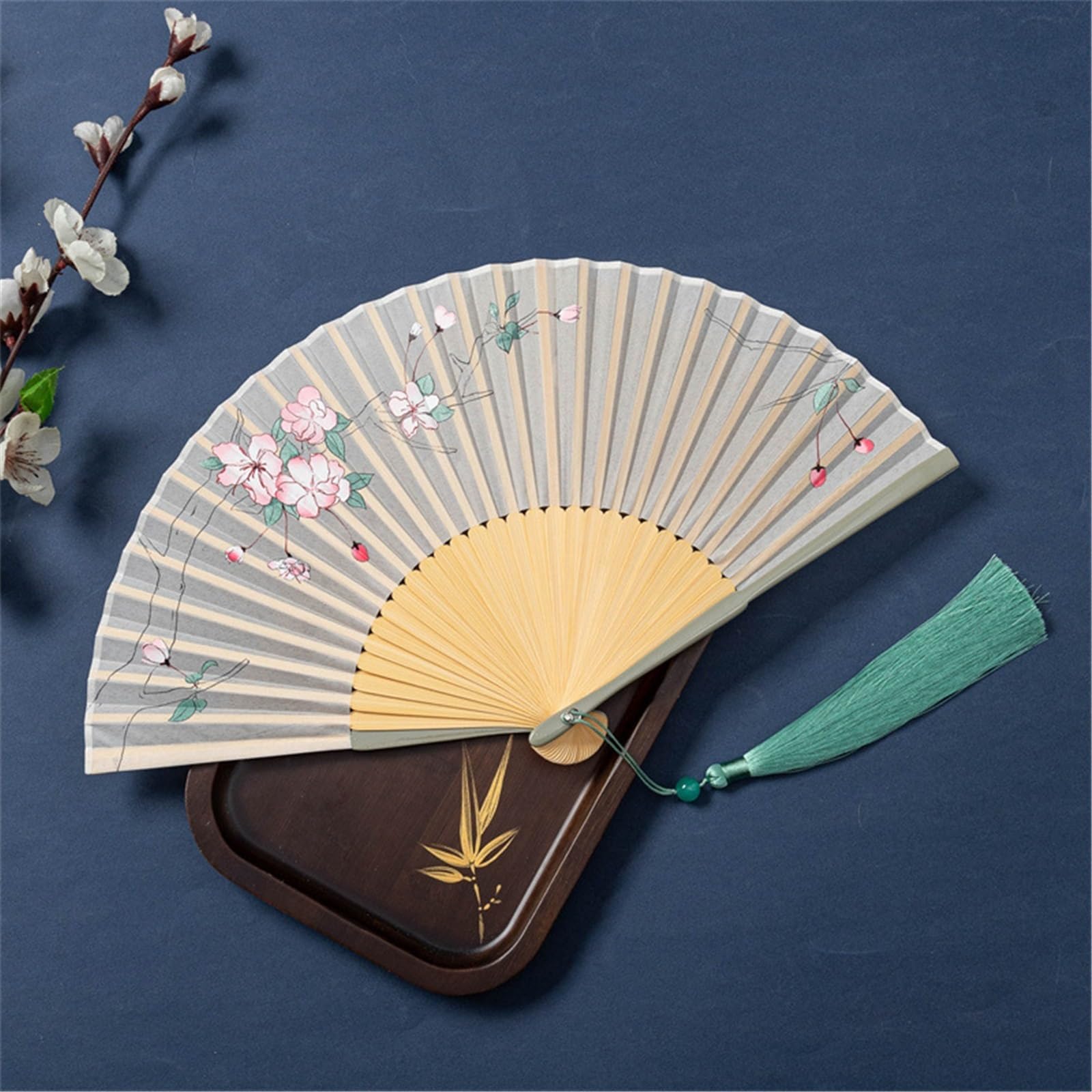 SXTYYH Folding Hand Fan, Chinese Style Classical Hanfu Begonia Flowers Dance Fan, Portable Lotus Bamboo, Handheld Fan for Women Foldable(E)