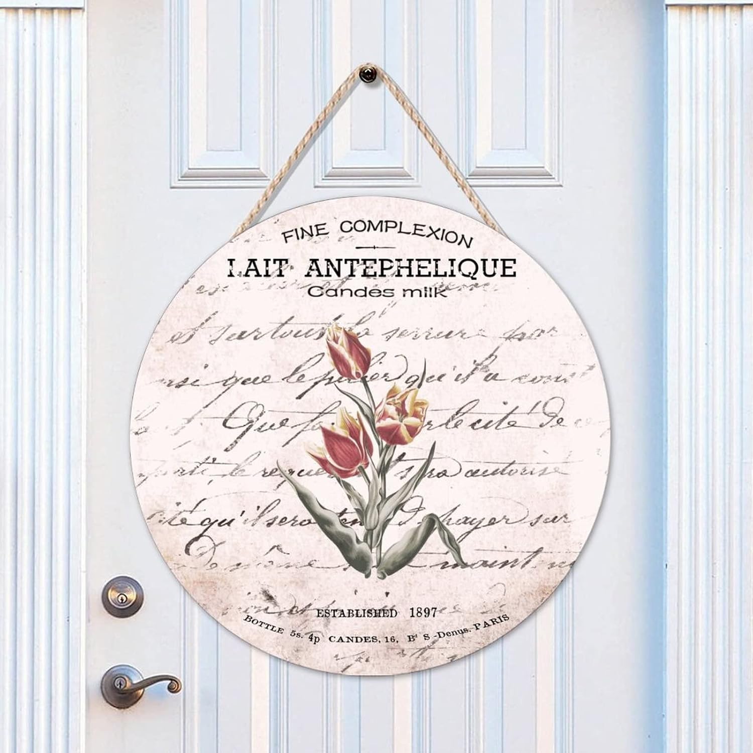 Vintage Front Door Sign, French Vintage Flower Wood Door Sign, Floral 16x16in Wall Hanging Sign Plaque Farmhouse Front Porch Decor Housewarming Gifts