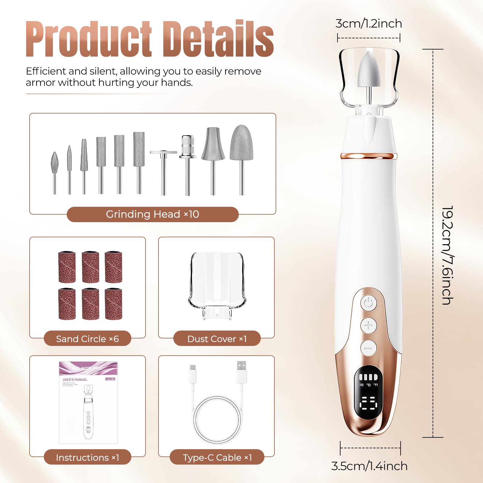 Fresa per Unghie Professionale 35000 Giri/Min – Lima Elettrica per Unghie Senza Fili con 10 Velocità, Luce LED e Display LCD, USB Ricaricabile – Set Manicure e Pedicure per Mani e Piedi