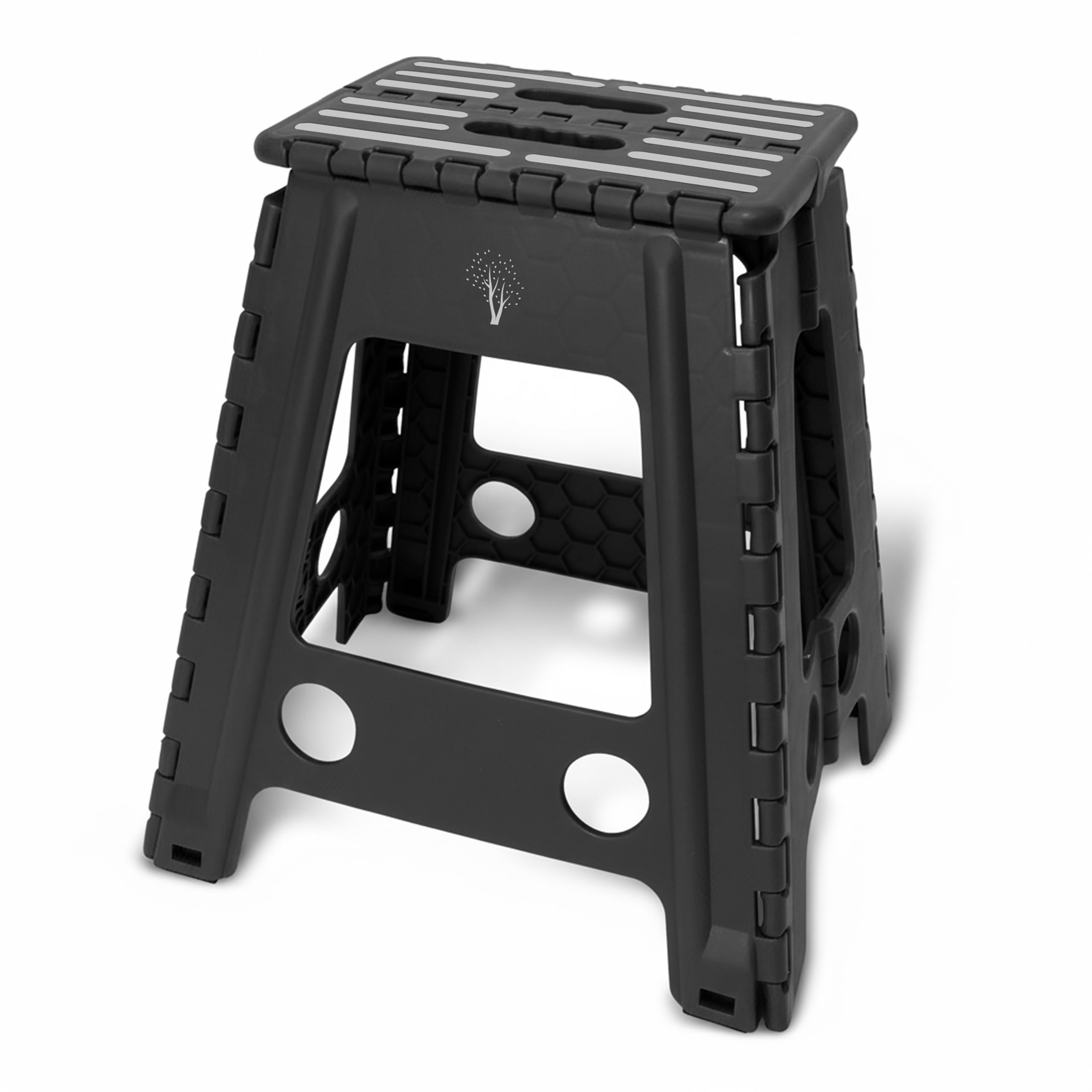Inspired Living 18" Folding Step Stool, Plastic Foldable Step Stools for Adults Holds Up to 330 lbs, Collapsible Folding Stool for Kitchen, Bathroom, Bedroom, Garden - Black/Grey