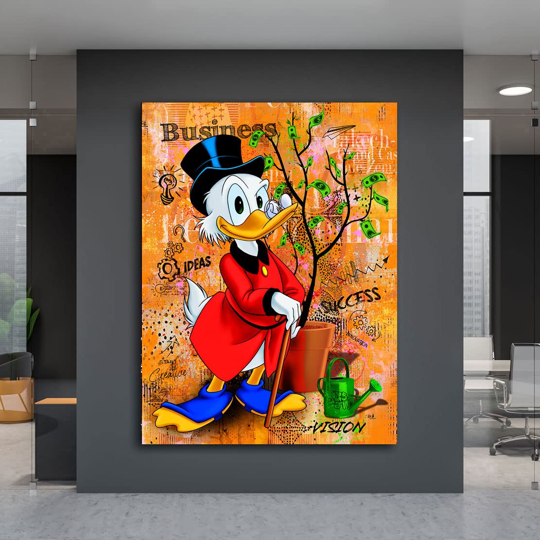 Kunstgestalten24 Leinwandbild Wandbild Comic Dagobert Duck Geldbaum Kunstdruck Raum- u. Wanddekoration Übergrößen