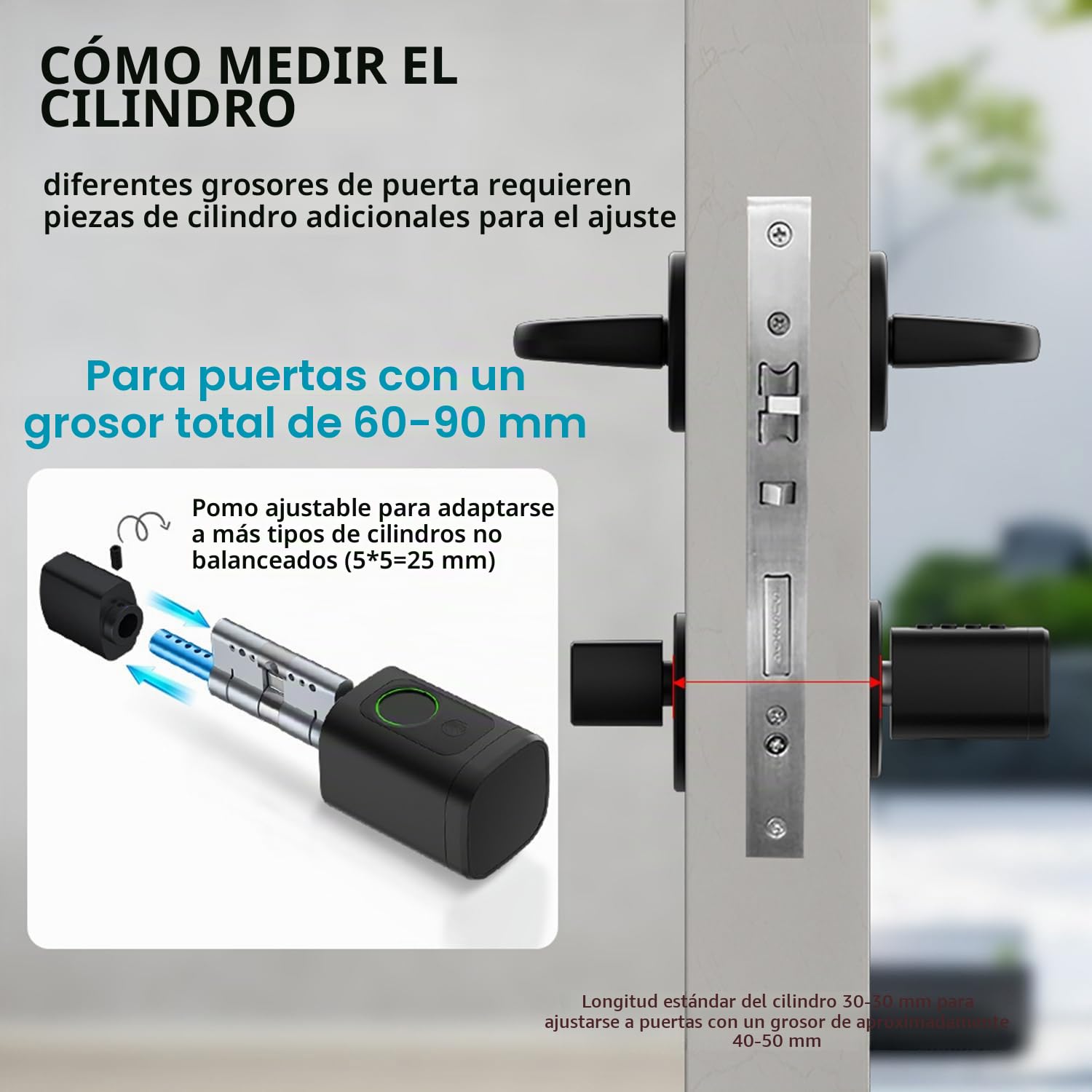Cerradura Inteligente,Cerradura Con Huella Digital,Cilindro De Cerradura Ajustable 60-90mm,Con Tarjeta Rfid x4,App,Bluetooth,Teclado,Smart Lock Con Código Pin,Smart Lock Con Código Pin(Negro)
