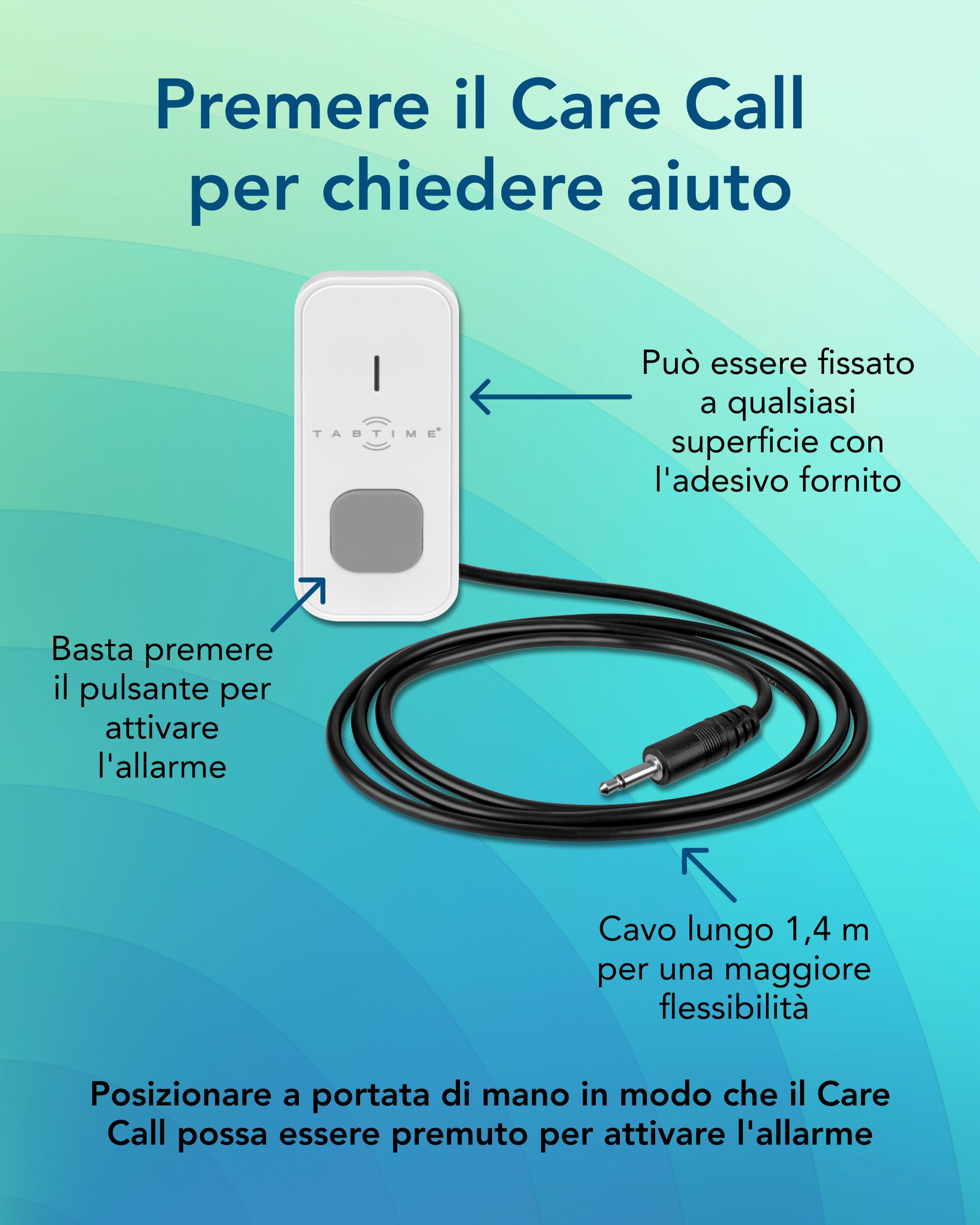 TabTime Allarme con Sensore di Pressione e Chiamate di Assistenza, Sensore per Pavimento, Sensore di Pressione, Allarme da Letto per Anziani, Sistema Simply Safe