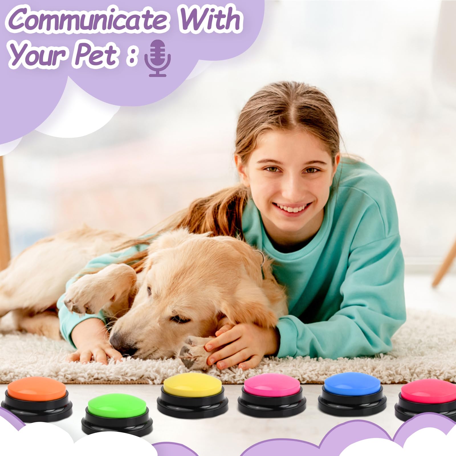 5 Pièces Chien Entraînement Boutons, Animaux Compagnie Communication Boutons, 30 Secondes Enregistrable Boutons de Réponse Parlant, Dressage Buzzer pour Chien Chiots Chat lEntraînement Communication