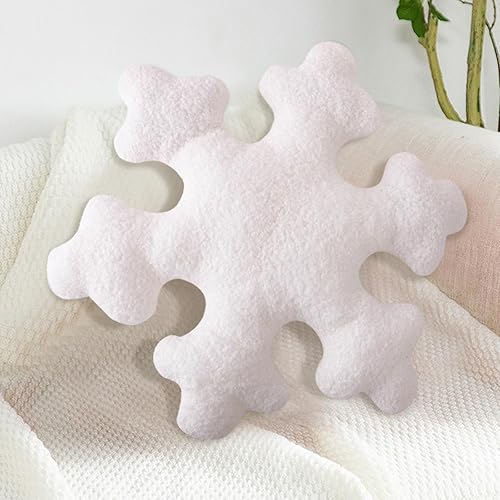 Almohada de felpa de copo de nieve, blanco, 15.8 pulgadas, bonita almohada en forma de copo de nieve para sofá, cama o silla, decoración navideña