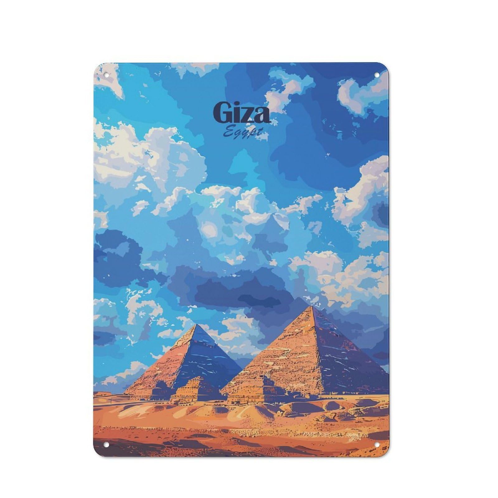 Junmoney Style-3 Giza Pyramids, Egypt Decorative Metal Plaque 40X30cm, Shop Front Style Bistro Wall Plaque For Tea Room, Shop Wall Or Breakfast Area