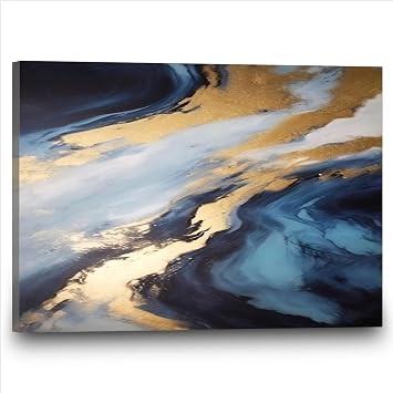 Blue Gold Grey Wall Art Blue Gold Abstract Canvas Blue Artwork Blue Abstract Pictures Gold Blue Pictures Wall Art Blue and White Abstract Paintings Blue Gold White Abstract Art 16x24inch Unframed