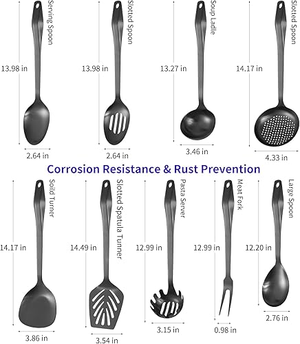 Miniatura 4 de Juego de utensilios de cocina de acero inoxidable 304  9 utensilios de cocina, juego de espátulas de metal para cocina, juego de herramientas de