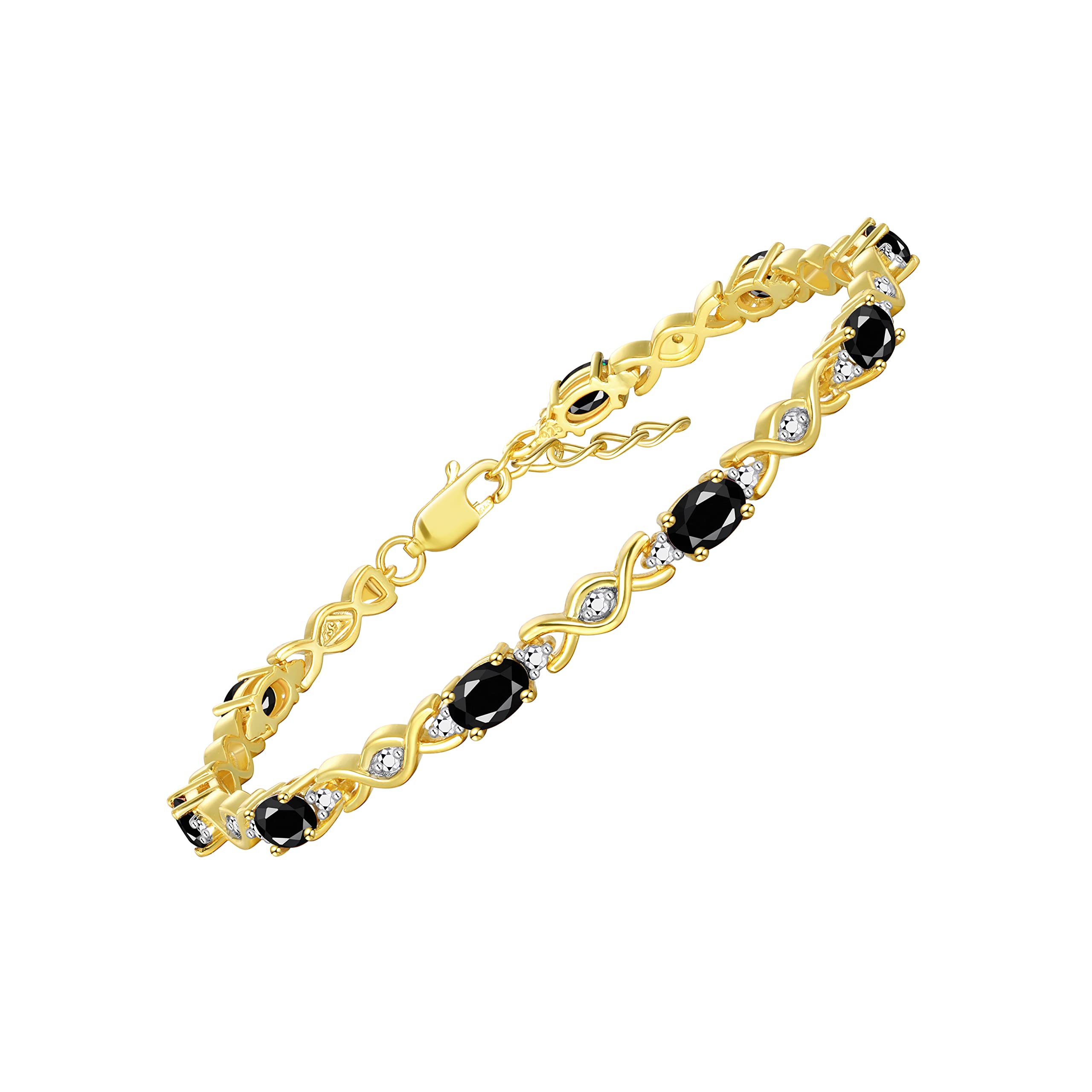 Rylos Bracelets for Women Yellow Gold Plated Silver XOXO Hugs &amp; Kisses Tennis Bracelet Gemstone &amp; Diamonds Adjustable to Fit 7"-8" Wrist, 10 Gorgeous 6X4MM Jewelry for Women Friendship Bracelets