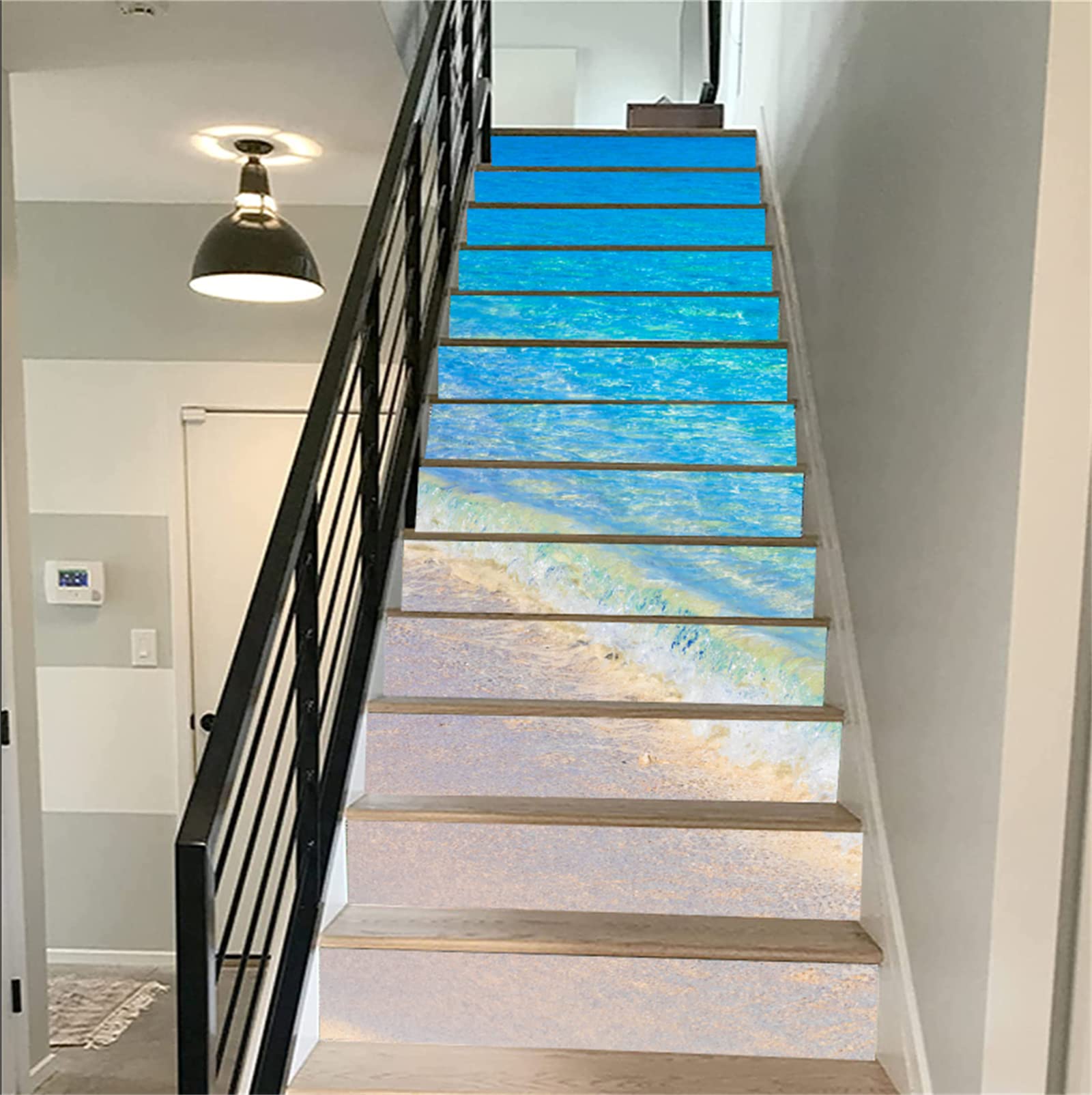 FLFK 3D Mare e rocce dell'oceano blu Autoadesiva Le scale alzata Murale Vinile decalcomania Adesivi per scale decorazione 39,3 pollici x7,08 pollici x 13 pezzi