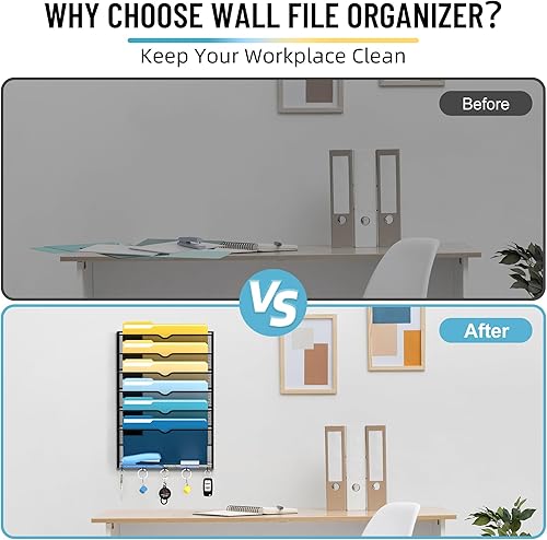 Miniatura 7 de SUPEASY Soporte para archivos de pared de malla de 7 niveles, organizador de archivos de pared colgante, organización de oficina para papeles,