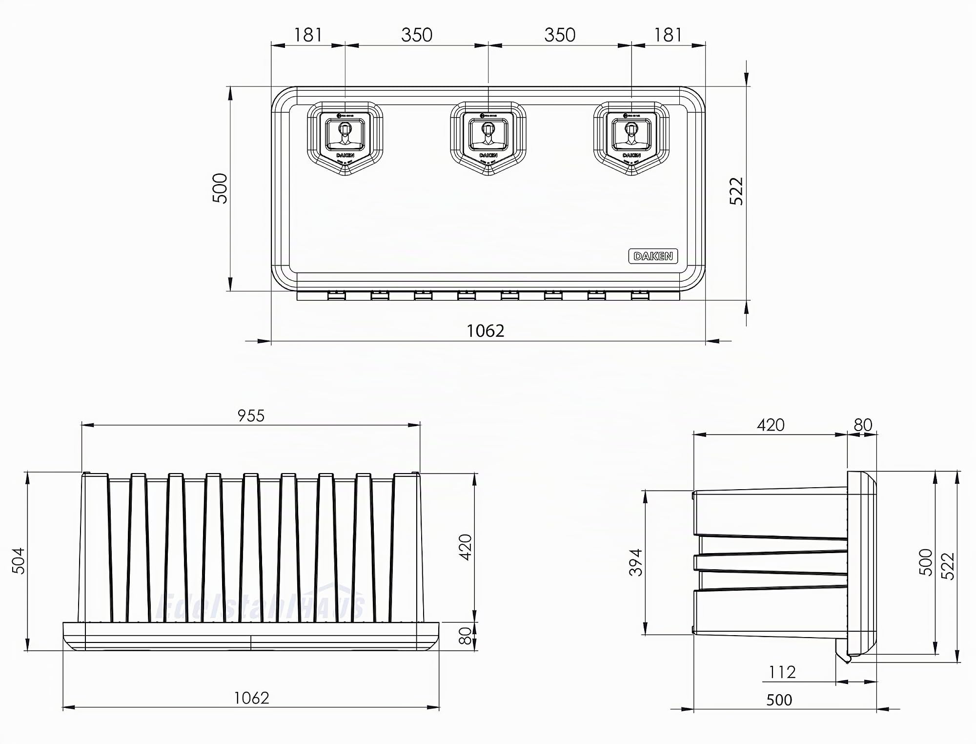 Daken ARKA 1062 - Boîte de rangement et à outils en plastique - Camion, véhicule d'expédition, camping-car, remorque - 1062 x 522 x 500 mm