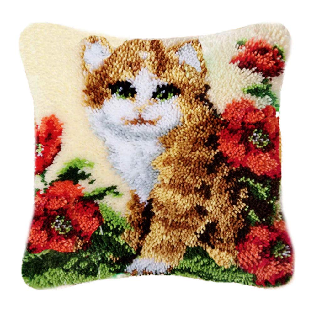 TQQT DIY Latch Hook Rug Kits Cushion Carpet Mat Cover Hand Craft Embroidery Pillowcase Crocheting Yarn Sewing Cartoon Handmade Baby Kids Adults Parents Gift