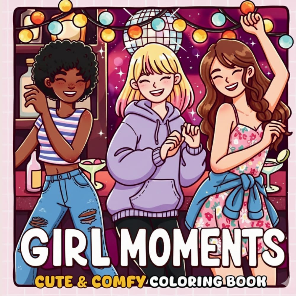 Girl Moments: Cute & Comfy Coloring Book - 39 Unique Illustrations of Friendship, Fashion & Fun for Teens and Adults