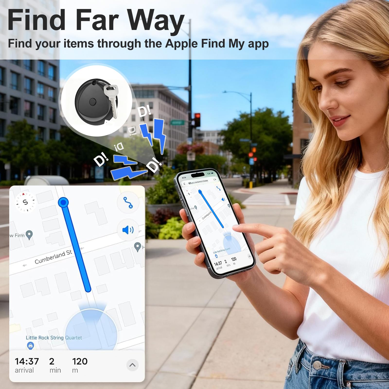 Targhette Bluetooth per tracciare bagagli compatibili con Apple Find My (solo iOS, non per Android), cercatore chiavi e localizzatore oggetti per portafoglio, zaino