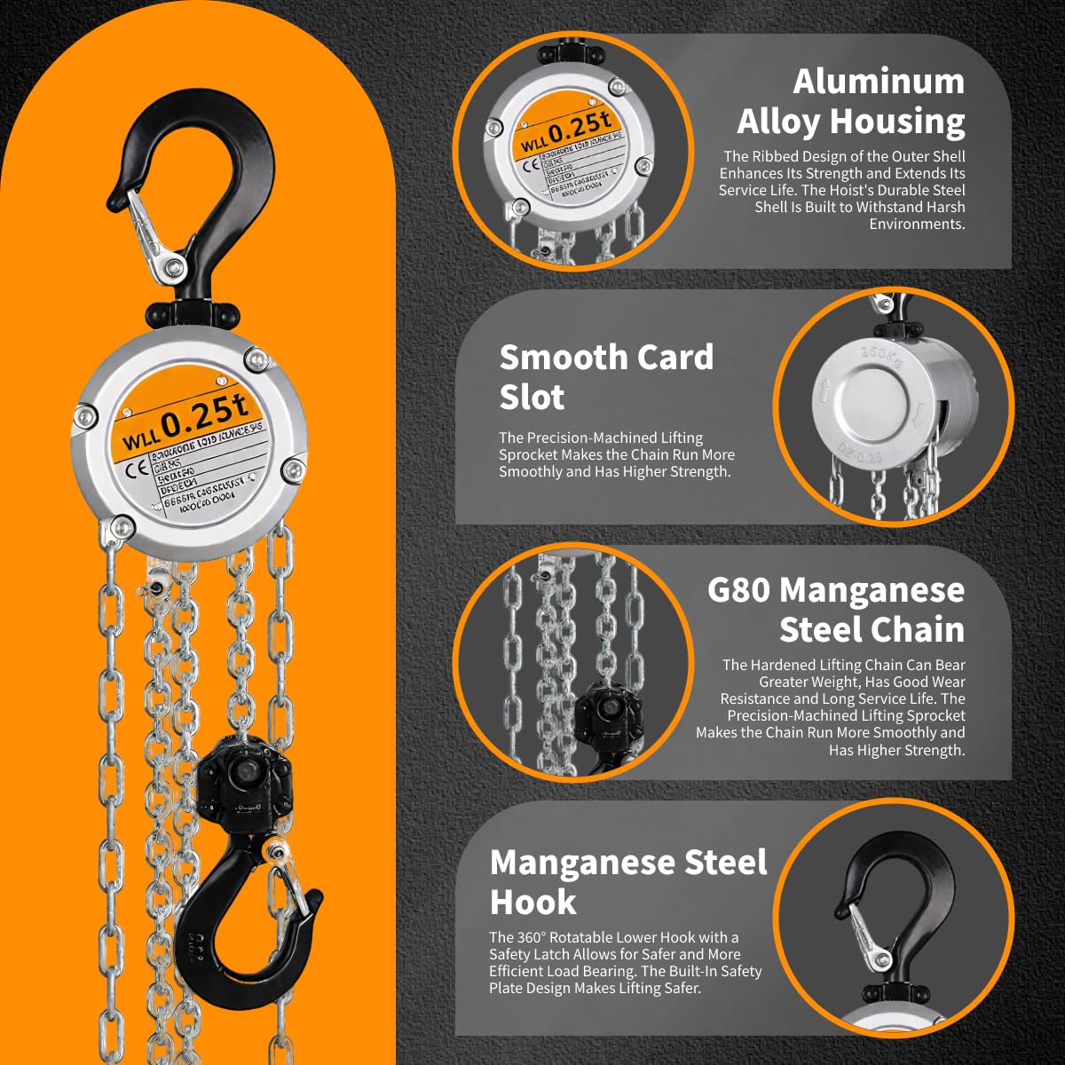 Der Kettenzug Aus Aluminiumlegierung, Der Nicht Häufig Geschmiert Werden Muss, Eignet Sich Für Den Materialtransport Auf Abgelegenen Baustellen 500KG/3M