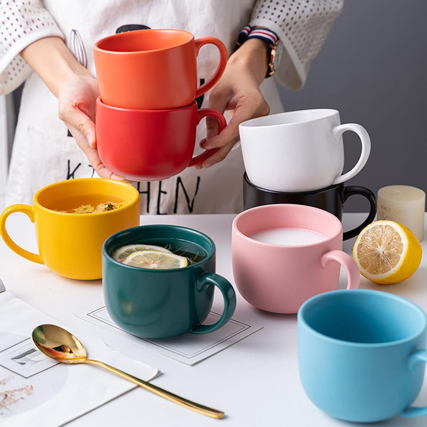 tazas de café personal, Taza de cerámica, taza de café, taza de cerámica de color sólido de 400 ml, taza de té de porcelana, taza con asa, for té espresso latte capuchino postre jugos de chocolate cal