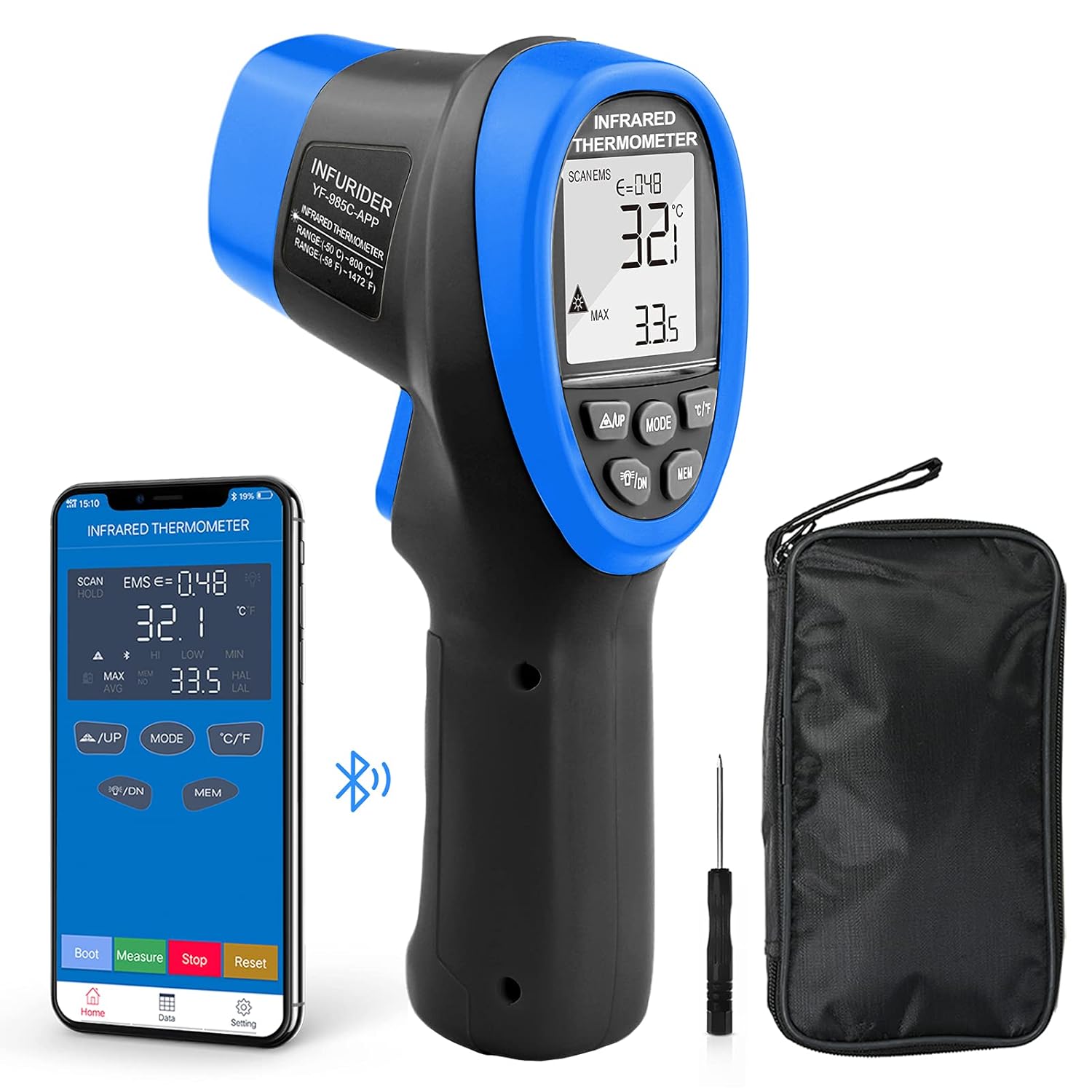 Digital Infrared Thermometer YF-985CAPP Non Contact Temperature Gun -58℉-1472℉ Pyrometer 16:1 Accurate IR Thermometer with Wireless Bluetooth,Backlight for Industry Kiln Forge【Not for Human】