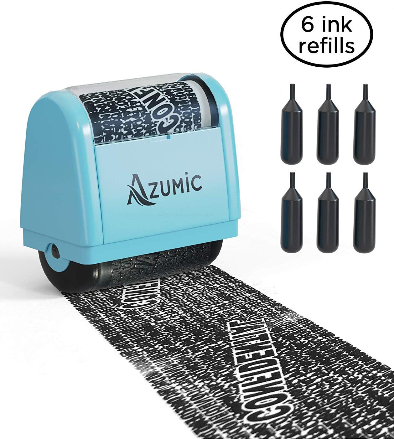 Identity Theft Protection Roller Stamp 6 Pack Refills - Confidential Address Blocker Anti Theft Prevention Stamps - by Azumic (Light Blue)