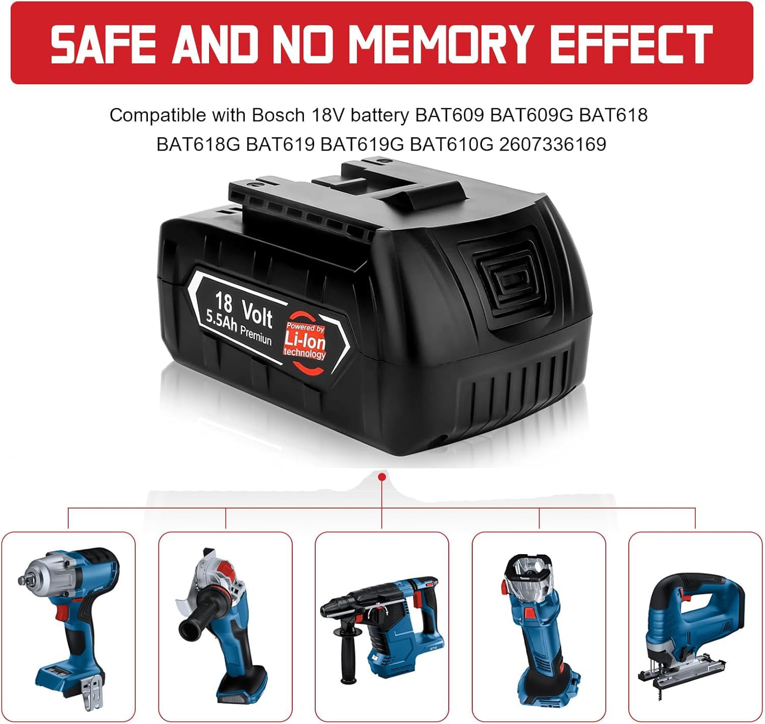 2 baterías de Repuesto de 18V 5.5Ah para BAT618 BAT618G BAT609 BAT609G BAT619 BAT619G BAT610G BAT610 BAT618 BAT612 BAT622 Piezas de Repuesto de batería 18V
