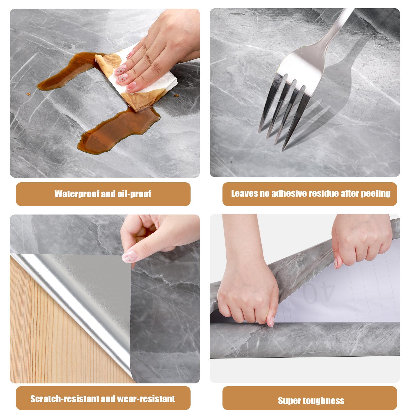 Pellicola Adesiva Effetto Marmo,Carta Autoadesiva Effetto Marmo,Carta Adesiva Effetto Marmo per Top Cucina,Ignifugo E Resistente all'Acqua,Facile da Rimuovere