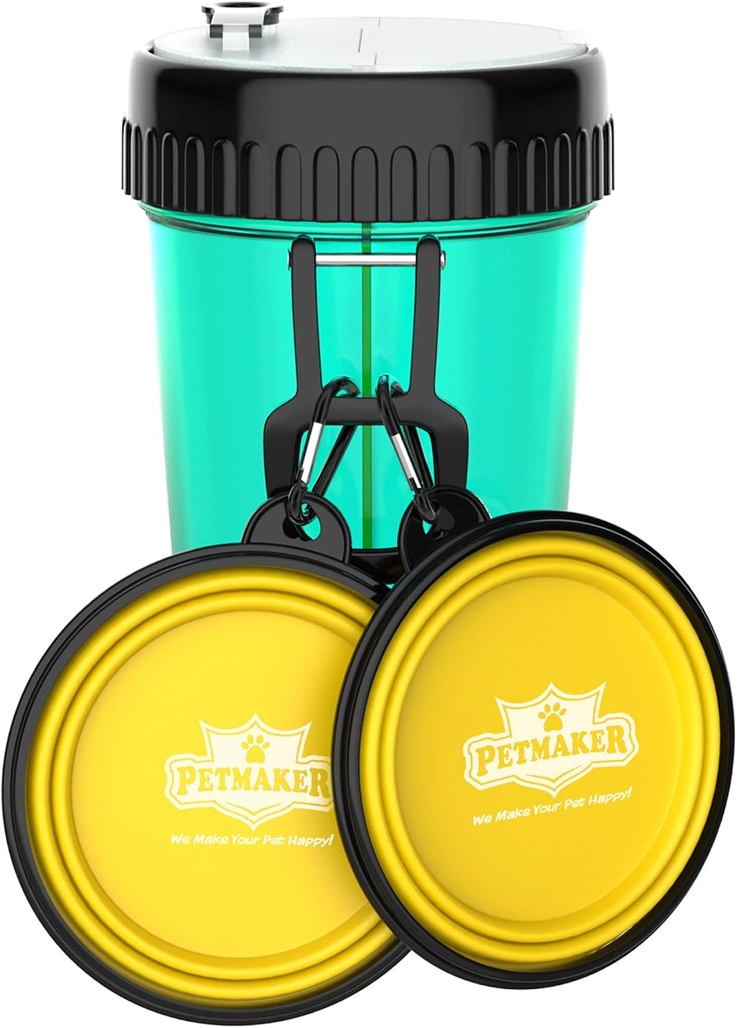 PETMAKER 3-in-1 Travel Pet Feeding Containers - Complete 5-PC Set of 2 Collapsible Bowls, 1 Dual Sided Bottle for Food and Water, and 2…