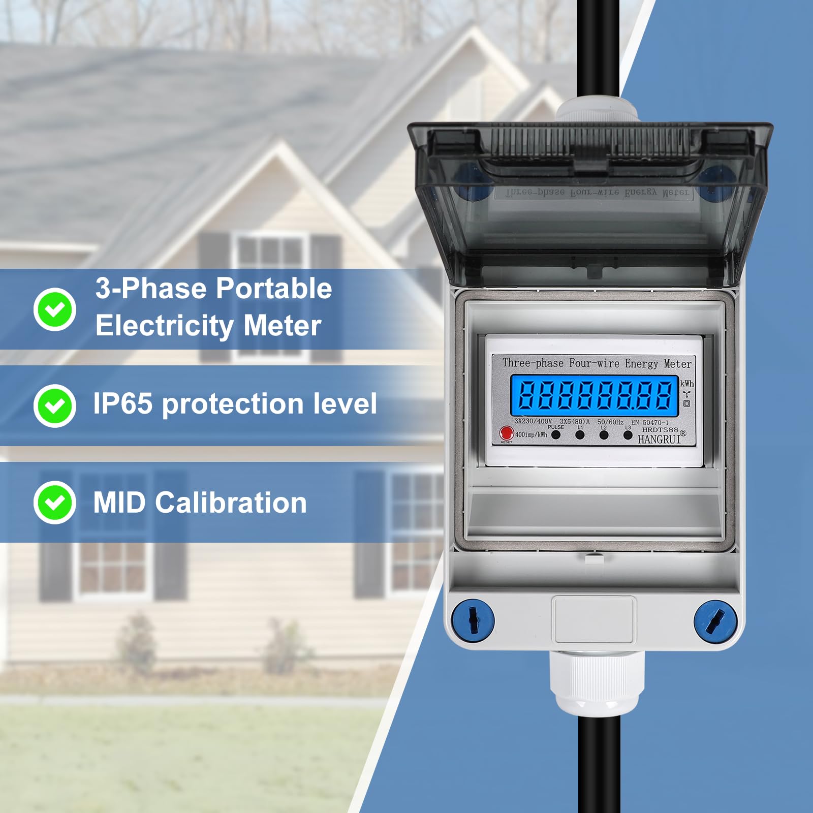 CPROSP Trifase Contatore Energia Elettrica Mobile 32A 400V | Contatore Digitale con Spina e Presa CEE; Misuratore di Consumo Elettrico; per Camper, Veicoli Elettrici, Campeggio IP65