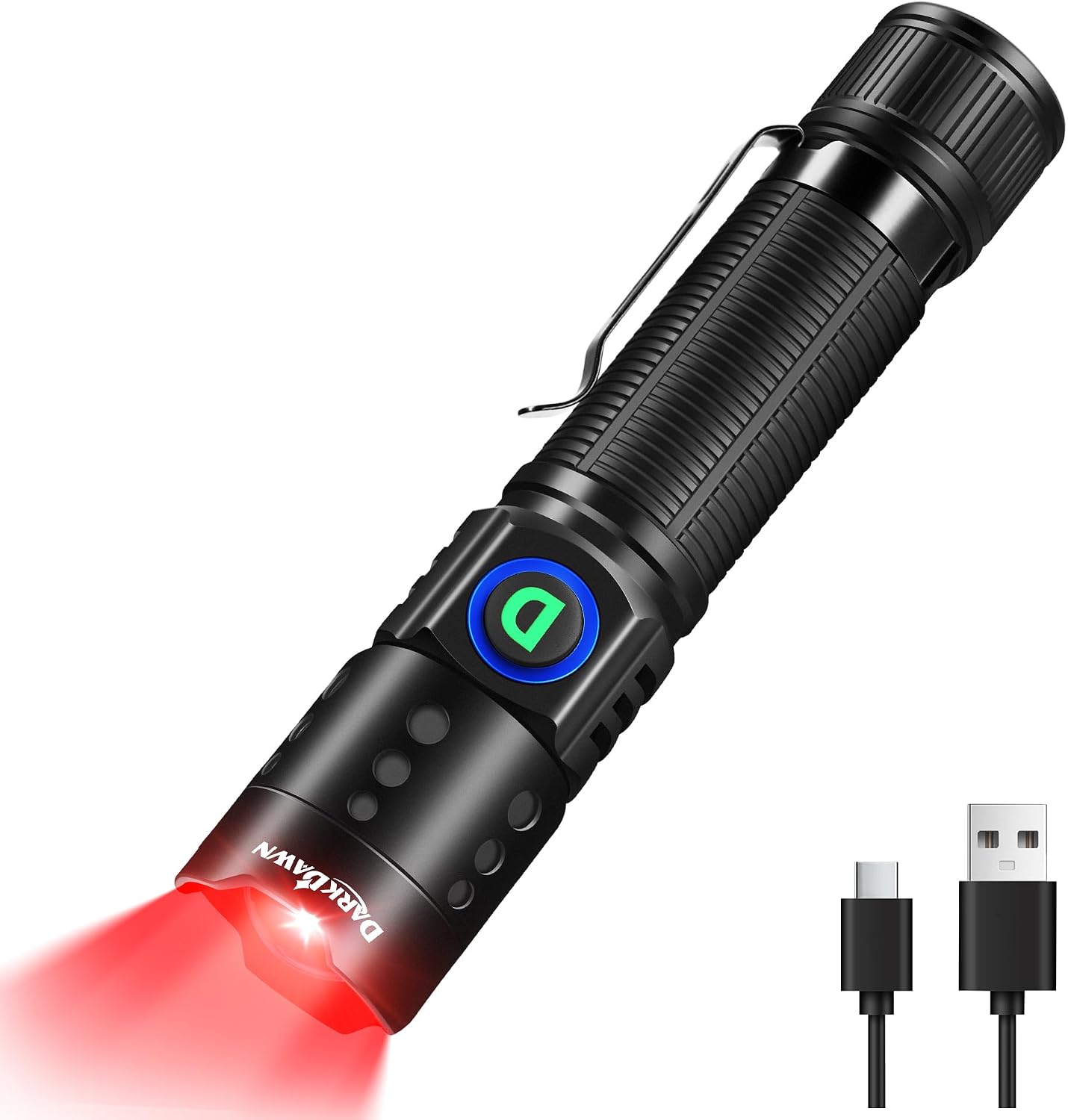 DARKDAWN Red Light Flashlight, LED Rechargeable USB Redlight Flashlight