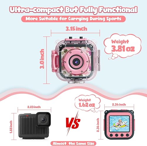 Miniatura 6 de PROGRACE Cámara impermeable para niños  Cámara de vídeo para niños subacuática 1080P HD Videocámara digital para niñas vacaciones cumpleaños