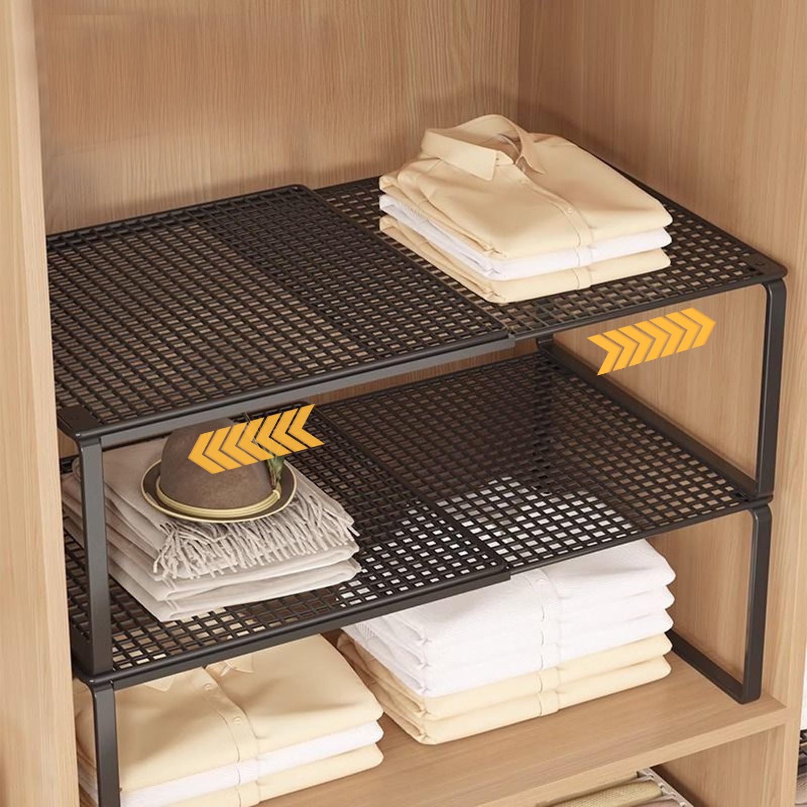 Stapelbarer Schrank-Organizer – Ausziehbare Metall-Trennwände für Schuhregal, Küche und Bad, platzsparendes Regal für Zuhause, Studenten, Büro und Familien, verschiedene Größen (A(Schwarz))