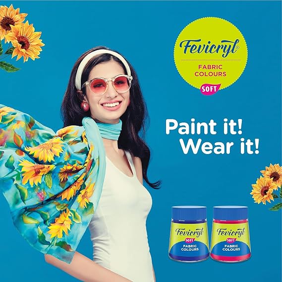 Pidilite Fevicryl Acrylic Fabric Colour Kit Permanent for Clothes, 20ml for Fabric Painting (10 X 20ml) - Free Creative Stencil(1U) and Luggage tag(2U)