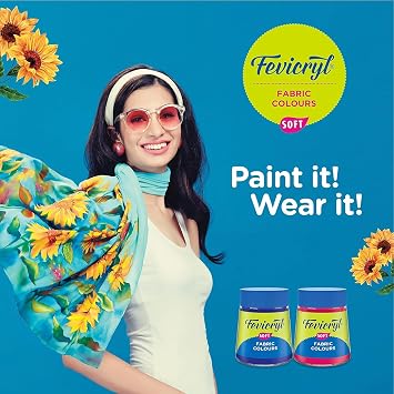 Pidilite Fevicryl Acrylic Fabric Colour Kit Permanent for Clothes, 20ml for Fabric Painting (10 X 20ml) - Free Creative Stencil(1U) and Luggage tag(2U)