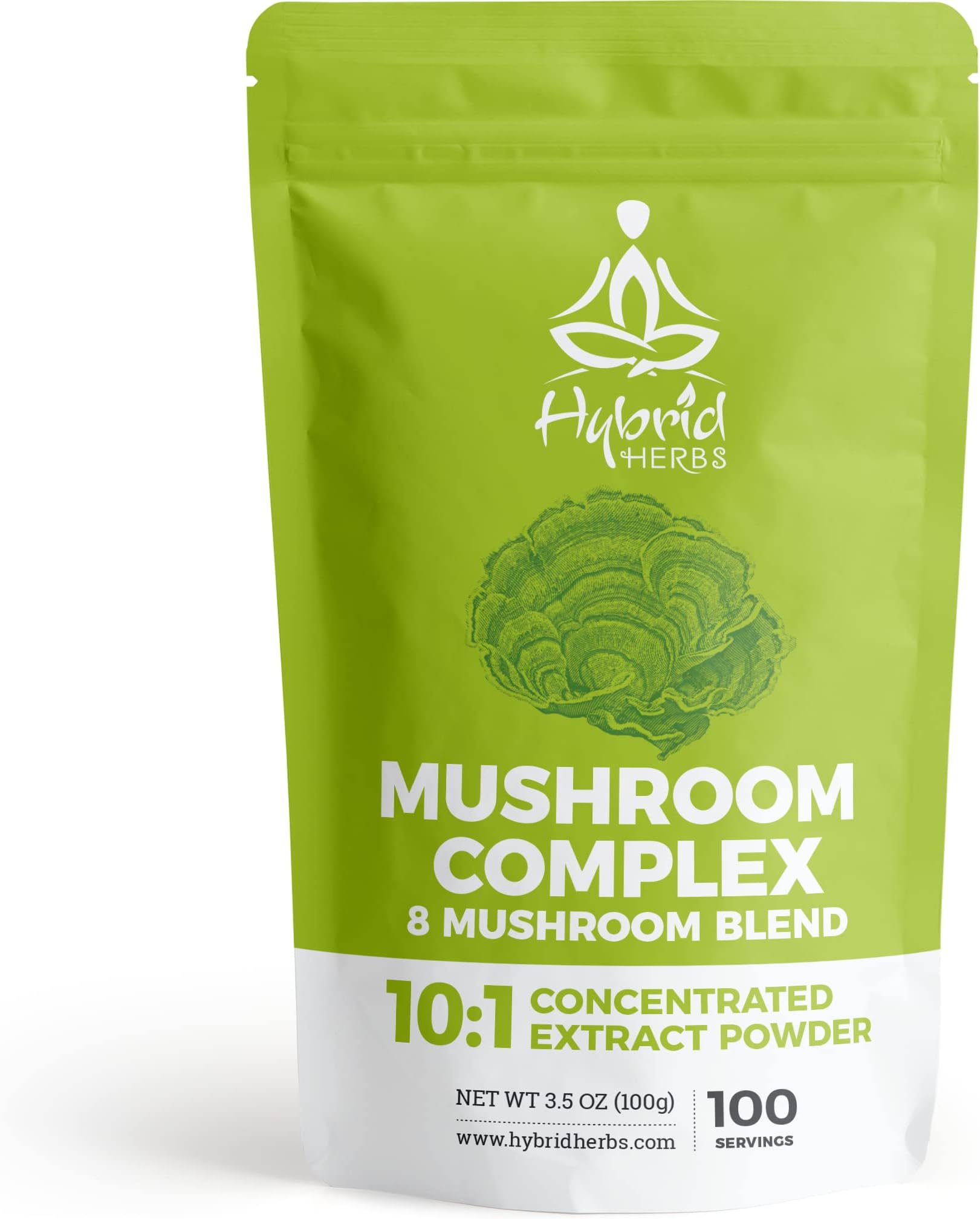 Mushroom Complex Concentrated Extract Powder Blend 100grams (3.5 oz) Reishi, Chaga, Cordyceps, Lion's Mane, Tremella, Turkey Tail, Shiitake, Maitake Mushroom - Add to Tea, Coffee
