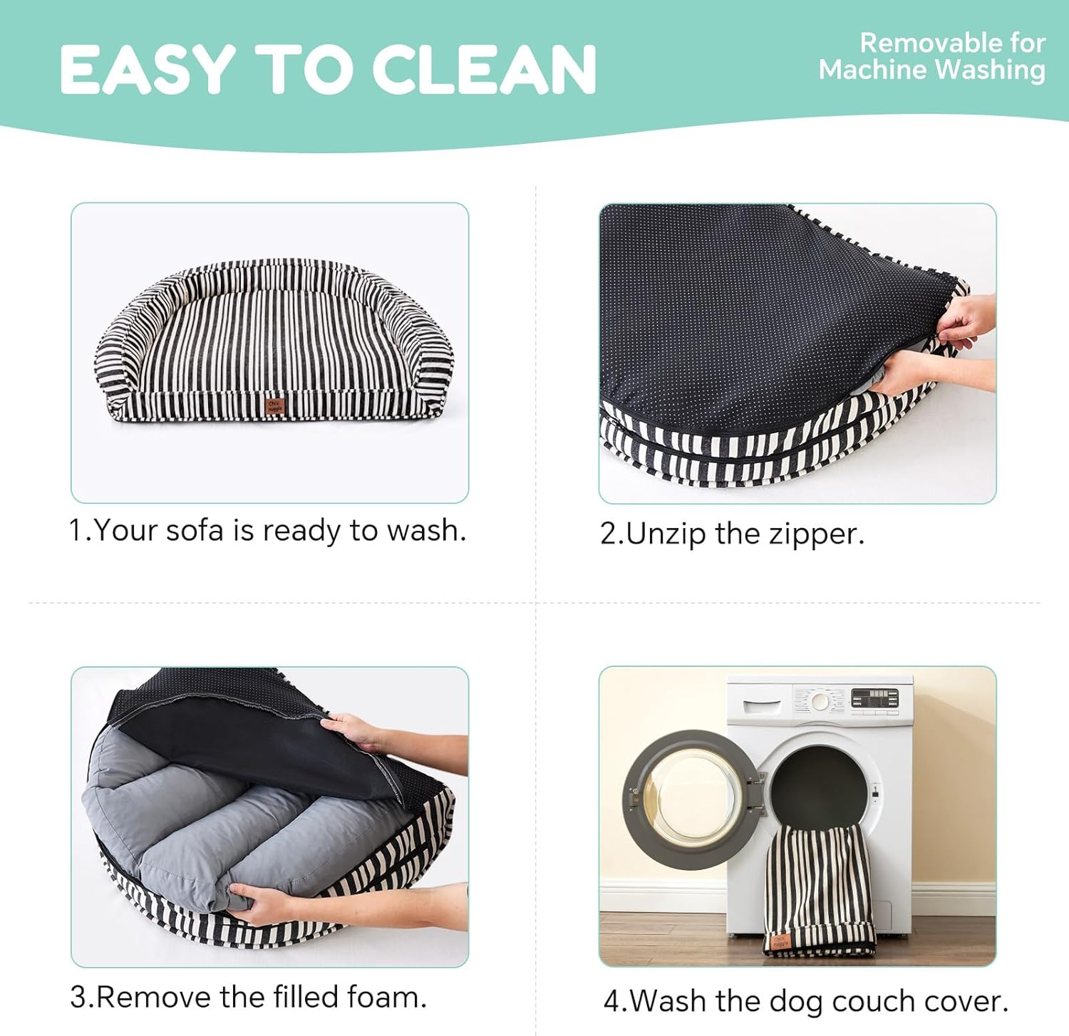 Dog Bed for Large Dogs - Washable Canvas Pet Beds, Breathable & Low-Step Entry Easy for Senior Dog, 36x27x7inches