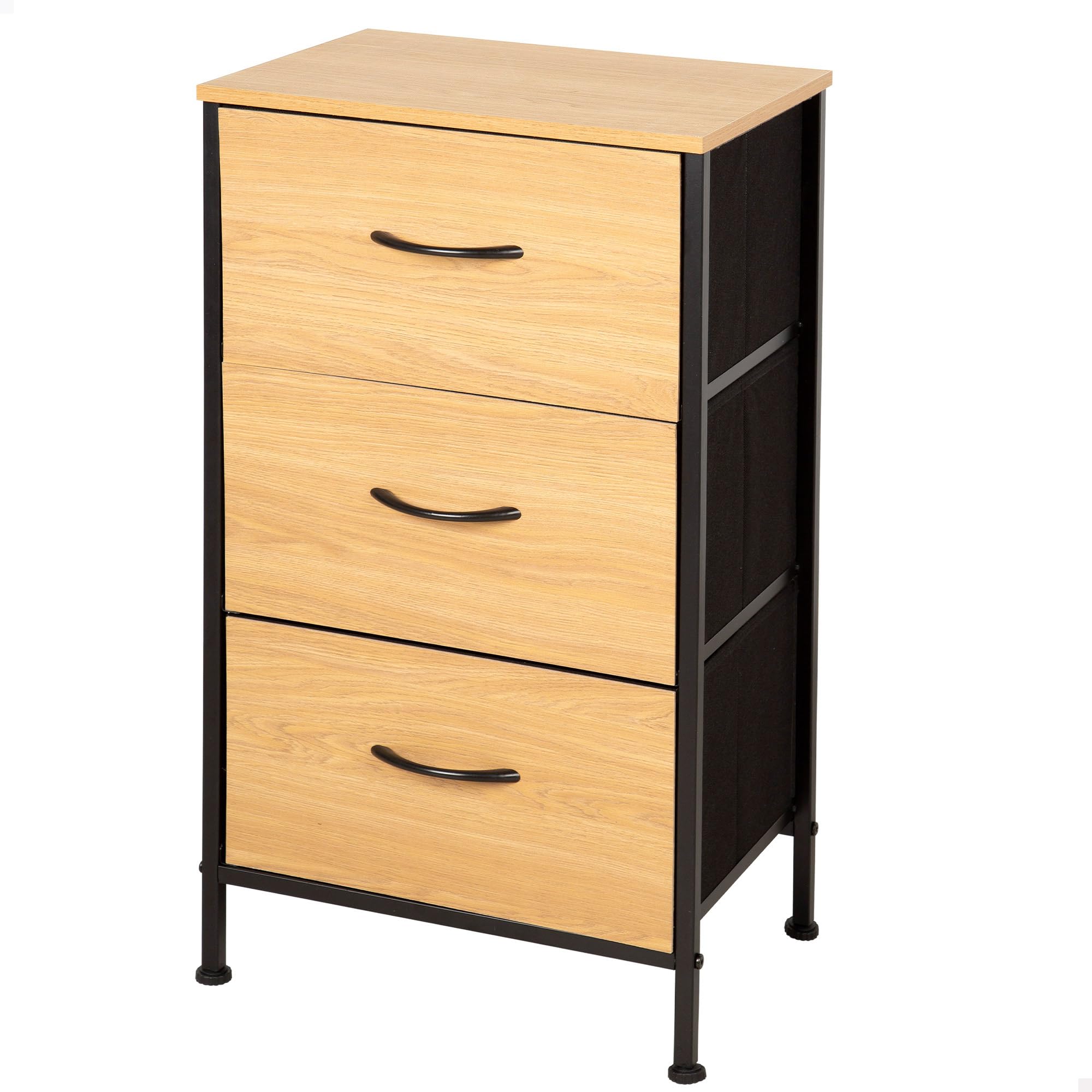 AKTIVE MAX Home Cómoda, 40x30x75 cm, Peso soportado 14 kg, 3 cajones, Madera y Tela, Estructura metálica, Efecto Roble, Cajonera Dormitorio, Muebles de salón (18444)