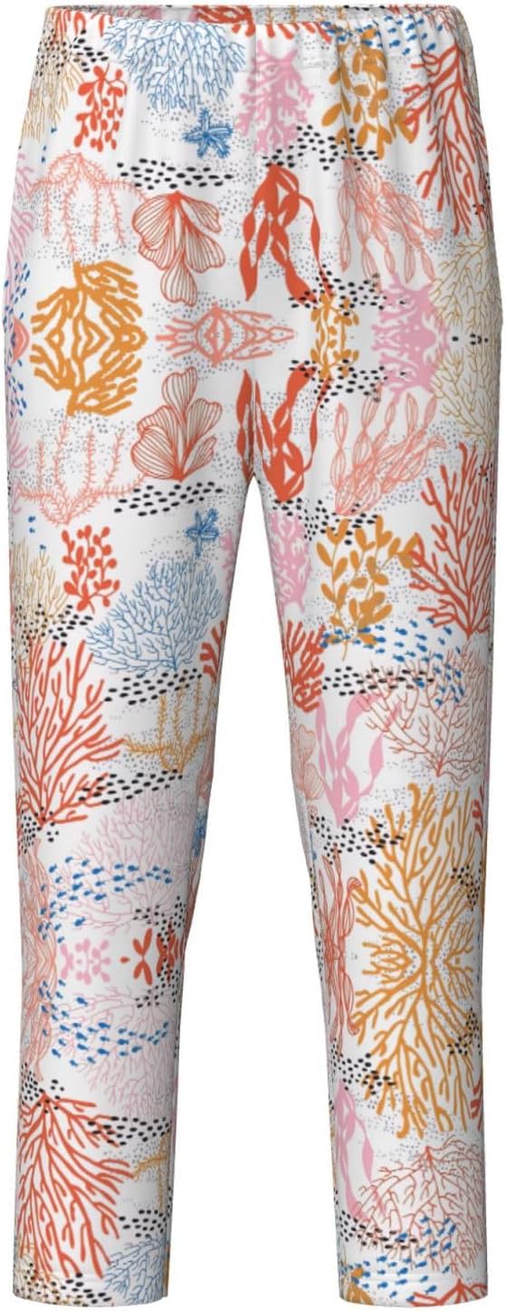 Coral Reef Print Fashion Pajama Bottoms,Cotton Pajamas,For Both Lounging At Home And Casual Outings