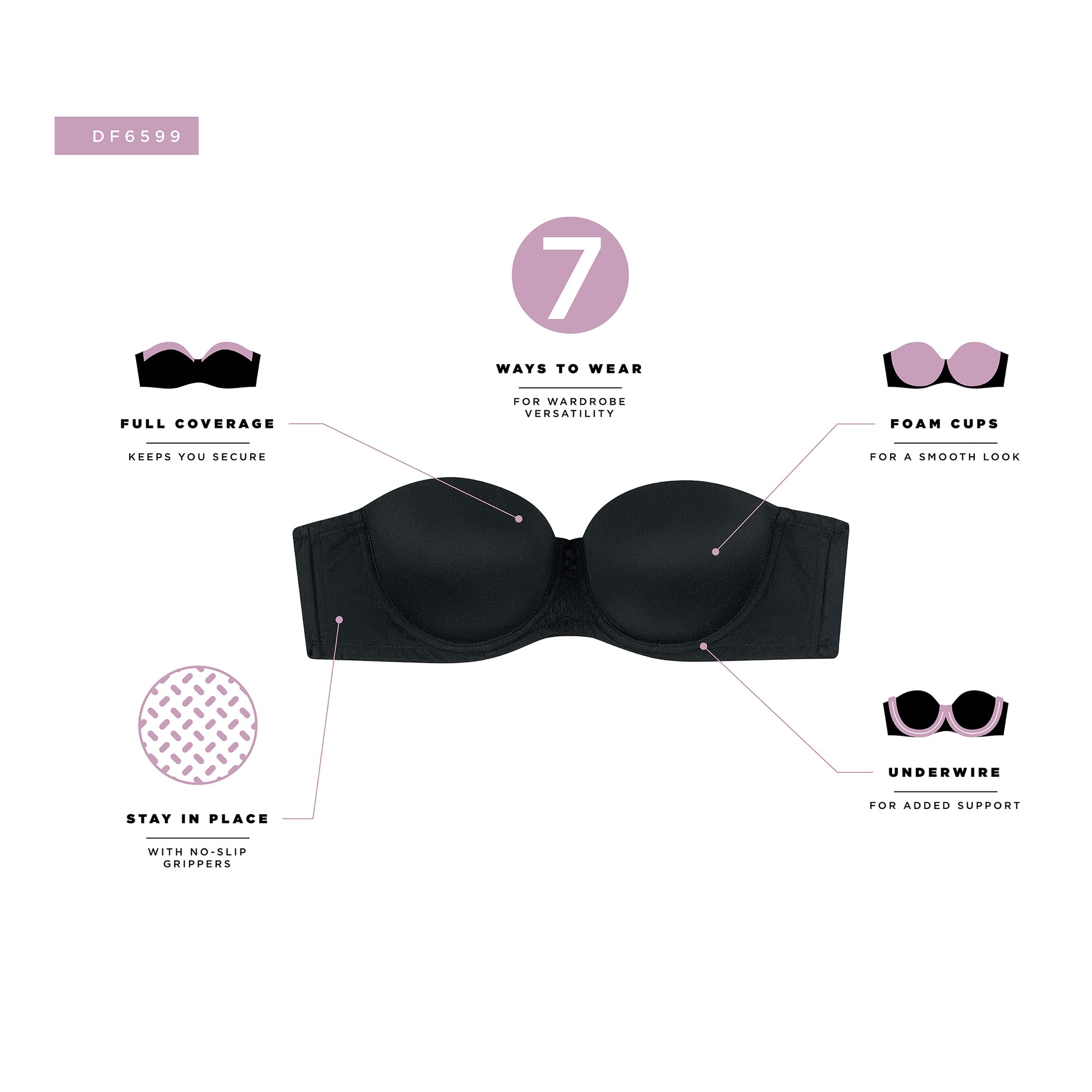 Bali Brasier One Smooth U sin tirantes para mujer, lo último en su lugar, brasier multidirección, con aros de 7 vías, cobertura completa