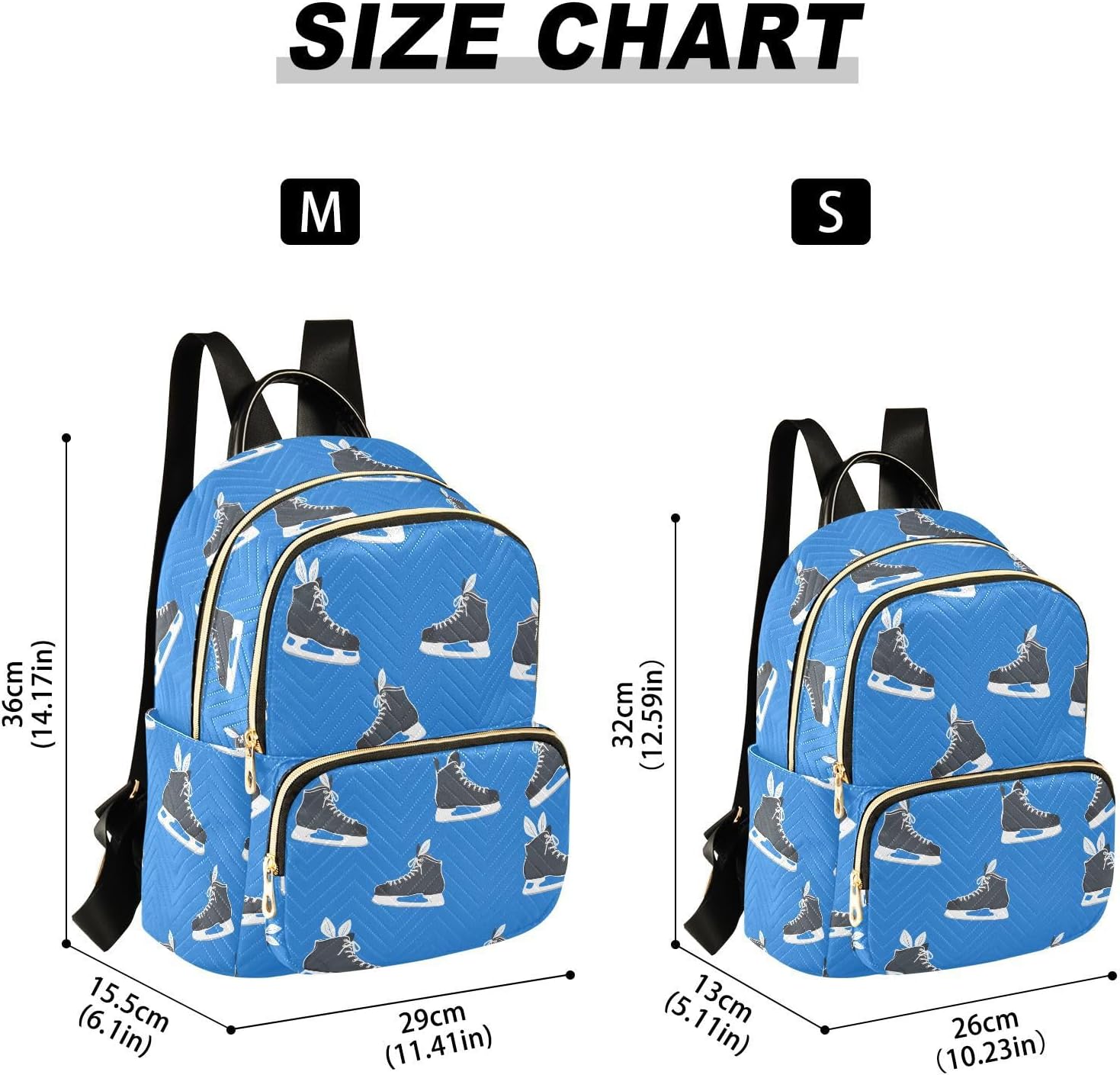 Grey Ice Skate Shoes Blue Pattern Backpack Purse for Women Shoulder Bag Fashion Daypack Ladies Handbag Lightweight Travel Bag Rucksack
