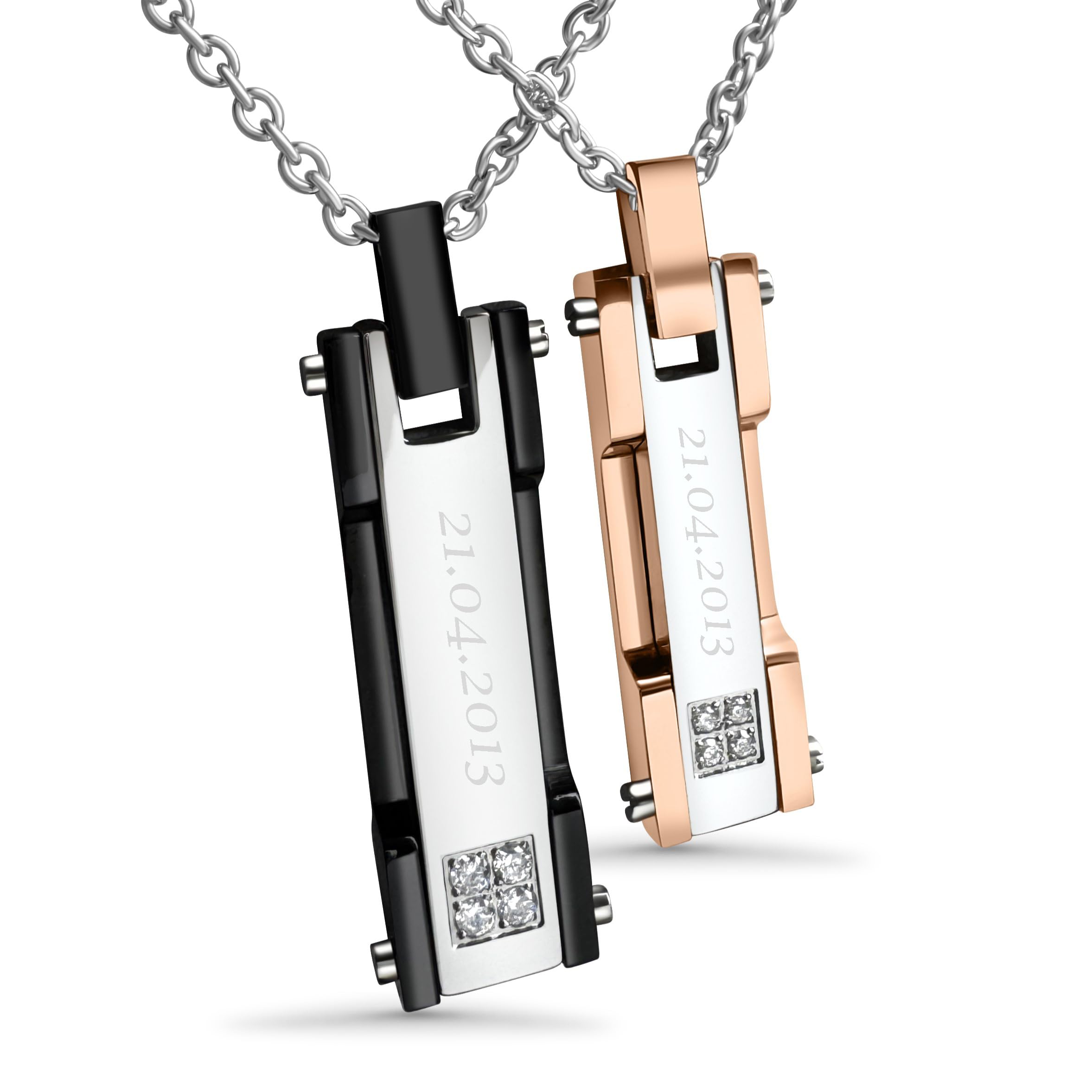 Personalisierte Kette mit Gravur Edelstahl mit Anhänger Rechteck in silber schwarz gold - Personalisierte Halskette für Frauen Männer Damen Herren - Personalisierter Schmuck