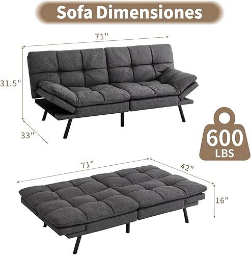 Miniatura 81 de Opoiar Cama con espuma viscoelástica, sofá futón convertible con reposabrazos ajustables, juegos de sofás multifuncionales para apartamento, Gris