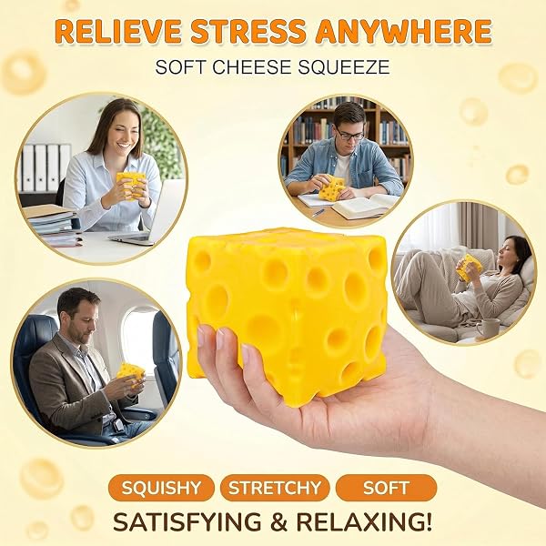 Giocattoli antistress da 10*10 cm a forma di formaggio, sicuri e atossici, formaggio soffice, giocattolo antistress, forma realistica di formaggio, fori realistici del formaggio, adatto per adulti e - 3