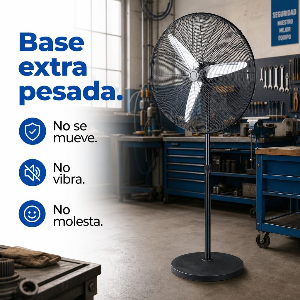 Ventilador de Pie Industrial 200W – 80 cm diametro, 3 Aspas Aluminio, 3 Velocidades, Oscilante y Orientable, Altura Regulable 200–235 cm, Base Pesada Antivuelco, Fijo y Rotatorio, Negro/Plata (200 W)