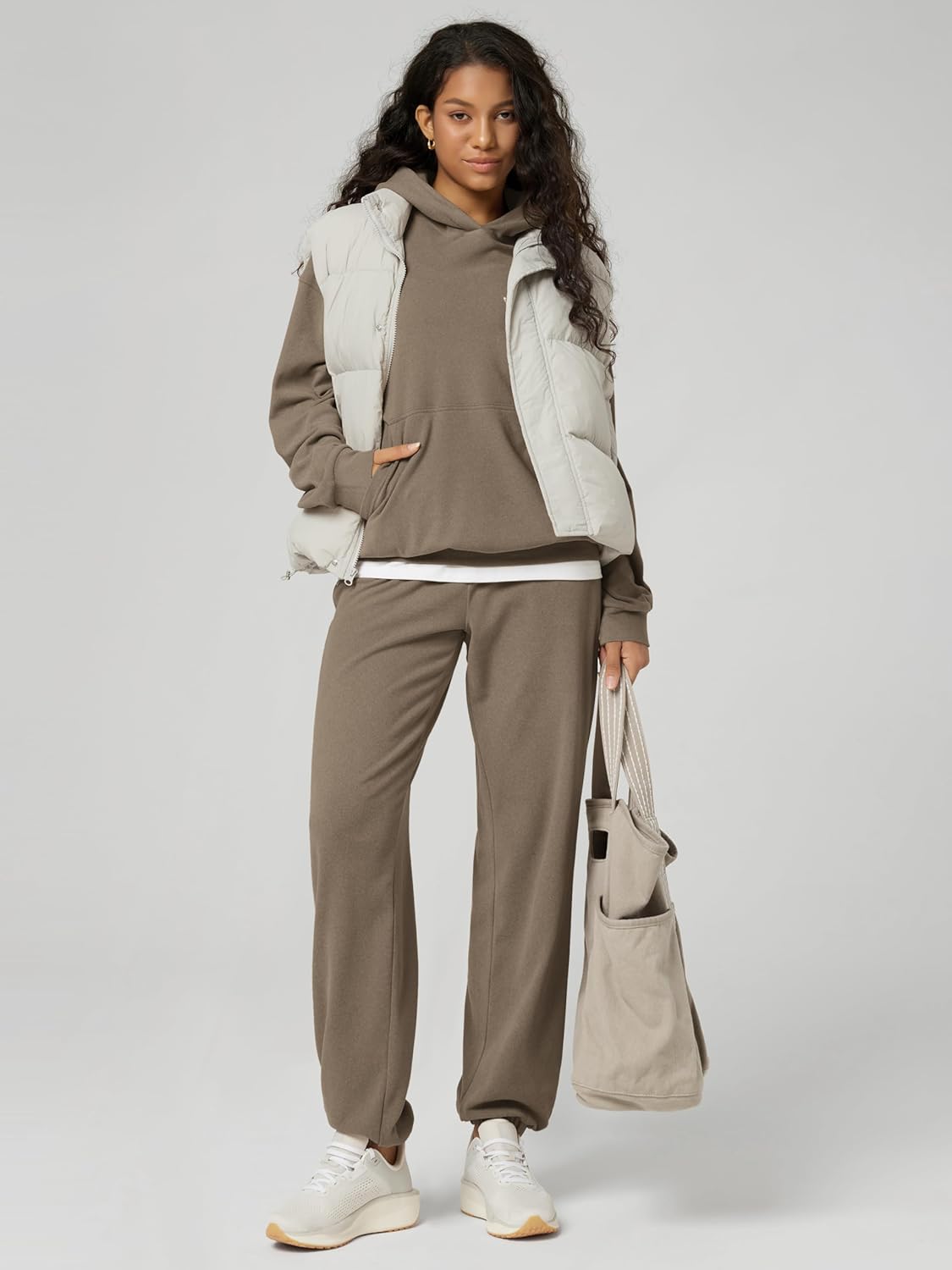 ODODOS Women's Brushed Fleece Jogger Sweatpants – Cozy Warm Adjustable High-Rise Relaxed Lounge Pants with Pockets - Image 3