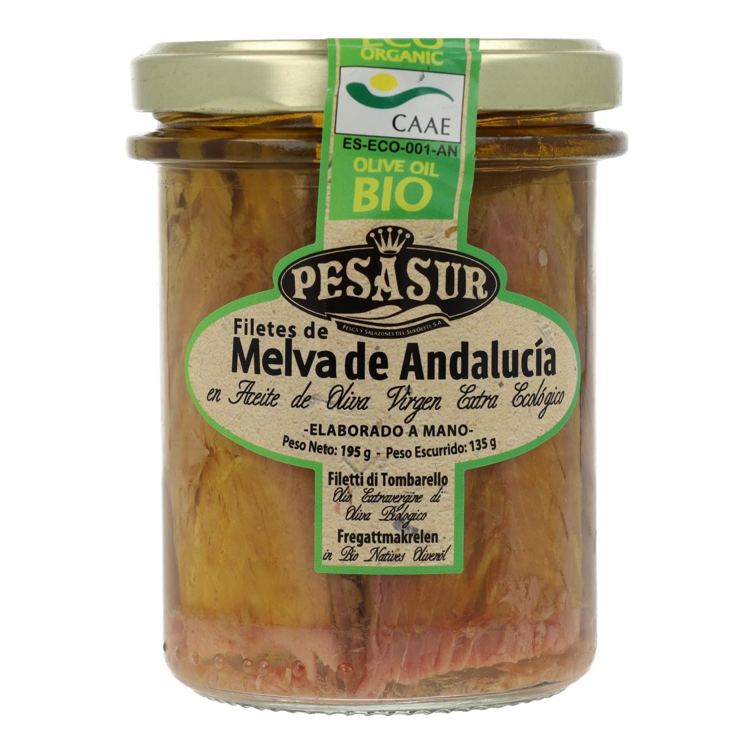 Filetes de melva de Andalucía en tarro de cristal Pesasur, 195 g