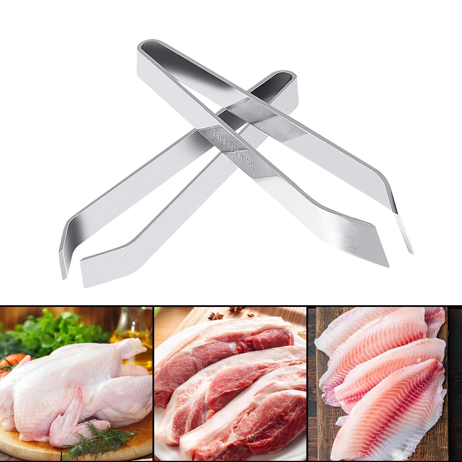 NIYATA Set De 2 Pinces à Arêtes De Poisson En Acier Inoxydable - Plate 11cm Et Biseautée 12cm Pour Désarêter Et Écailler Facilement