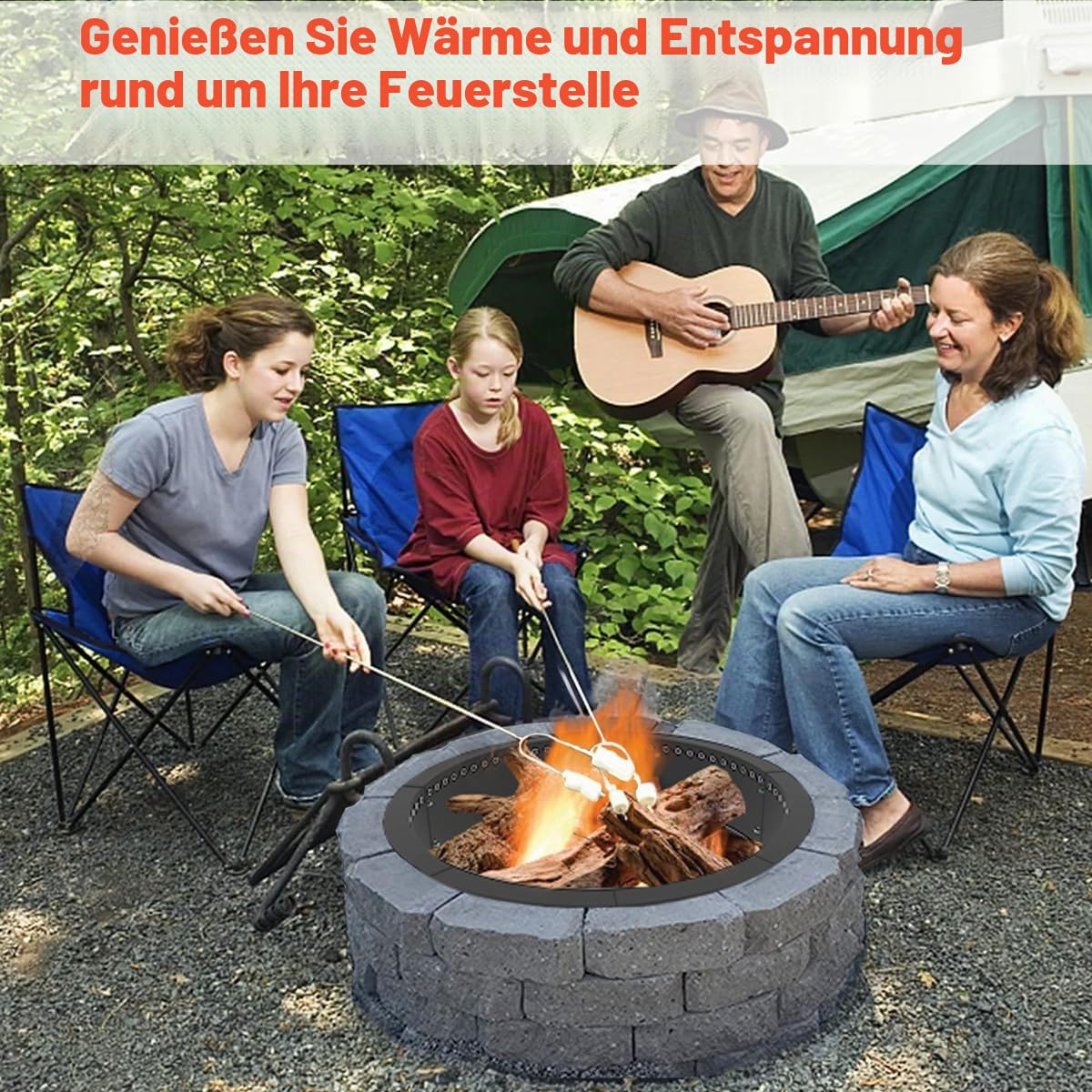 Rauchfreie Feuerstelle für den Außenbereich, 81,3 cm Außendurchmesser, 71,1 cm Innendurchmesser, robuster massiver Metall-Stahl, runder Feuerschalenrandeinsatz für draußen, DIY-Lagerfeuerring oben