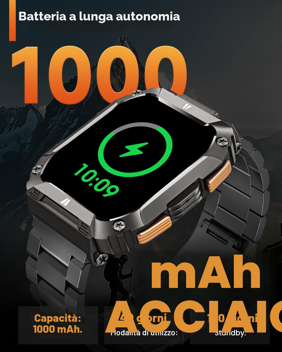 Smartwatch Uomo Militare con Torcia LED/1000mAh, 2.01" AMOLED Smartwatch con Chiamate, 113 Modalità Sportive, 5 ATM Impermeabile Orologio Fitness, Cardiofrequenzimetro/Sonno/SpO2 Android iOS