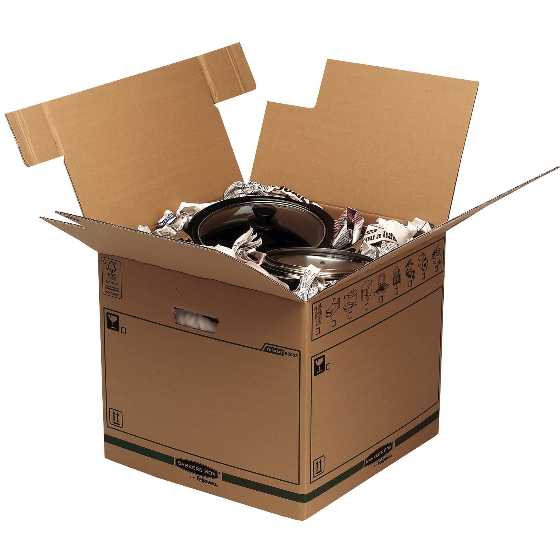 Bankers Box 5 Scatole trasloco SmoothMove XL robuste, scatole cartone FastFold da 85L, scatole a doppio spessore resistenti con maniglie, 40,5 x 45,5 x 45,5 cm, Confezione da 5