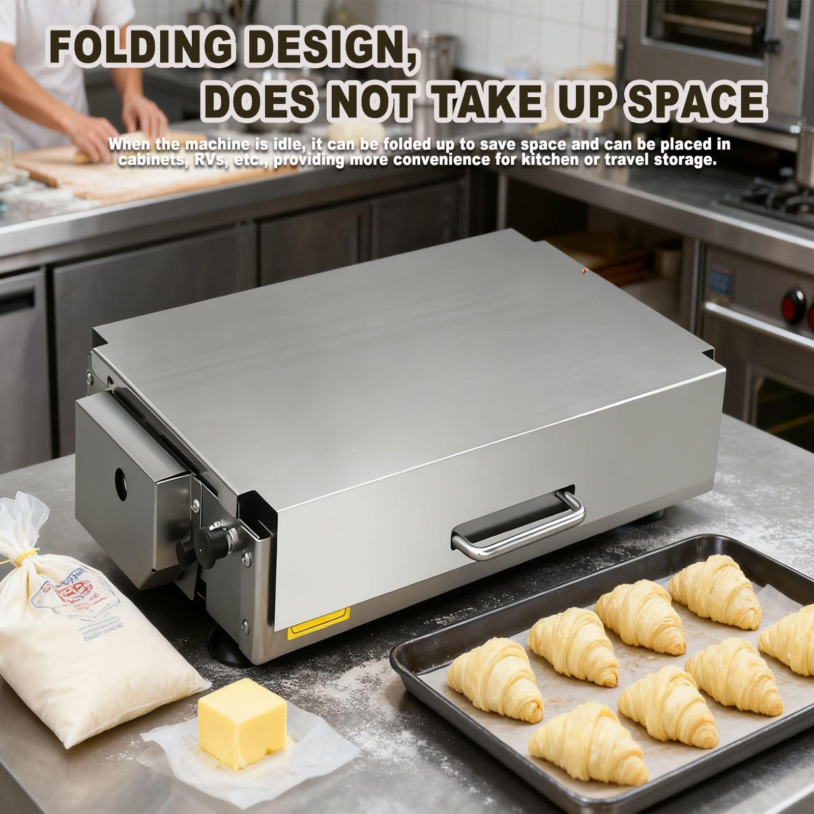 Sfogliatrice manuale per panetterie e pasticceria, efficiente rotolamento e piegatura per croissant, pizza e pasta sfoglia